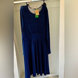 Boden Blue& Black Patterned Long Sleeve Dress